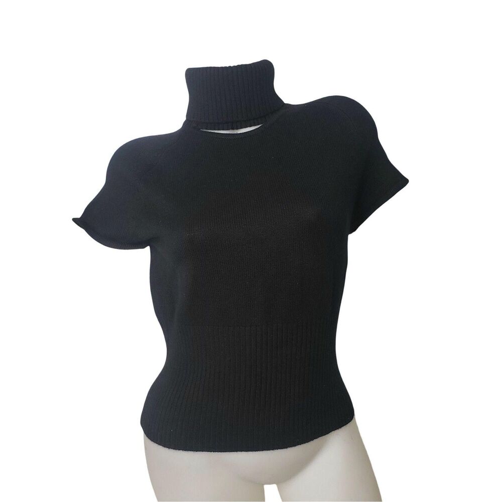 Moda Int Sweater Womens Large Silk Cashmere Blend Short Sleeve Turtleneck Knit